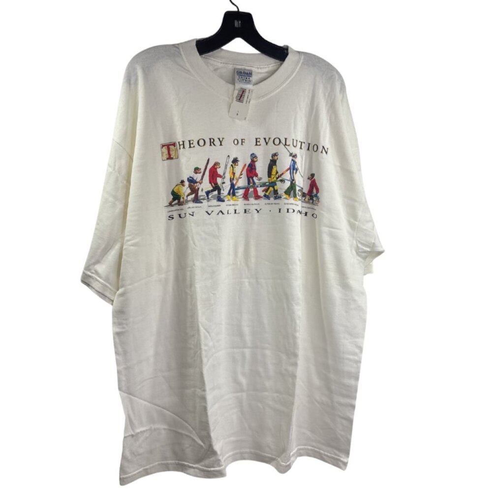 Theory of Evolution Men's Graphic T-shirt Sun Valley Idaho Size XXL White NWT